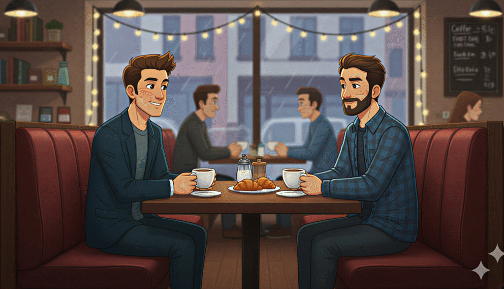 Image of JP and MW at a coffee shop.